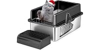 XSBAIHUO Stainless Steel Cat Litter Box with Lid
