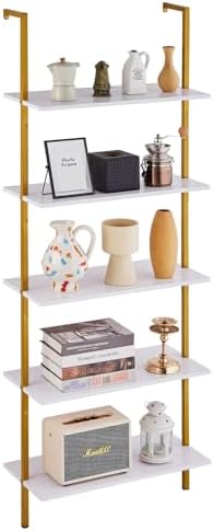 Ladder Shelf, 5-Tier Bookshelf 24x11.8in White