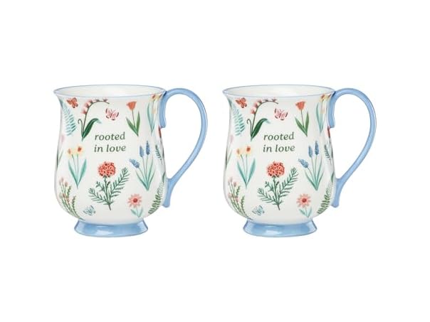 Oneida Coffee Mug Set, First Blooms Blue Mugs 2 Pieces