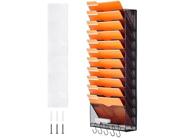 File Wall Rack, One-Piece 12 Pockets Mesh Wall