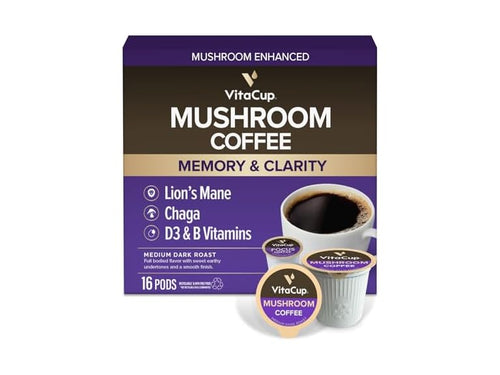 16CT VitaCup Mushroom Coffee Pods, Boost Focus