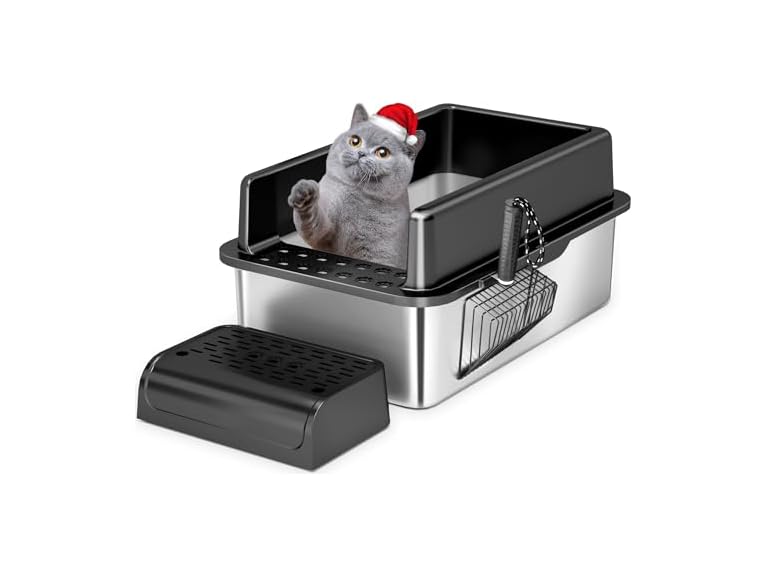 XSBAIHUO Stainless Steel Cat Litter Box with Lid