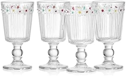 Darbie Angell Painted Daisy Tall Goblet Glasses Set of 4