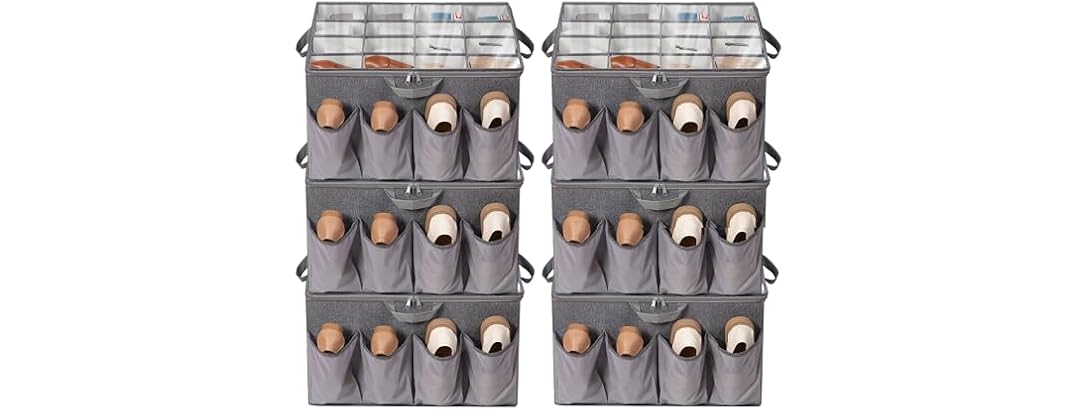 STORAGEIDEAS Fabric Shoe Organizer for Close Grey, 6 Pack