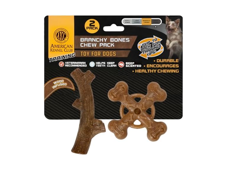 AKC 2 Pack Training Dog Chew Toy, Wood-Infused
