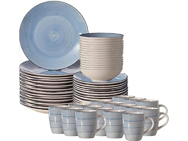64-Pc Dinnerware Set for 16 Swirl Glazed Finish Blue