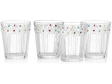 Painted Daisy Double Old Fashion Glasses Set of 4