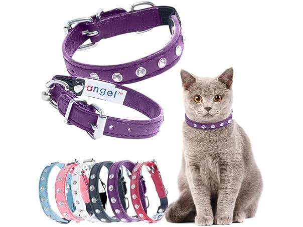 Athens Cat Collar, Leather Kitten Collar w/Rhinestones