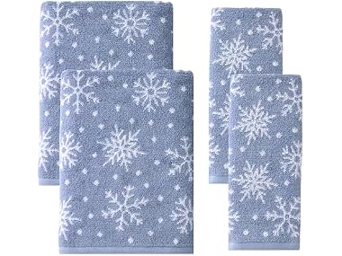Scattered Snowflakes 100% Cotton Premium 4-Pc Towel Set