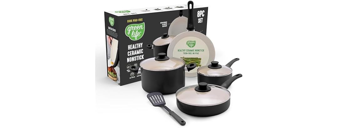 GreenLife 8pc Nonstick Cookware Set, Black