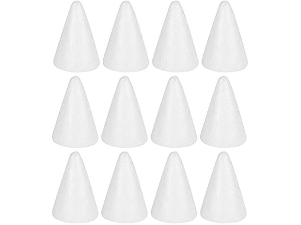 12-Pc White Foam Cones for DIY Crafts