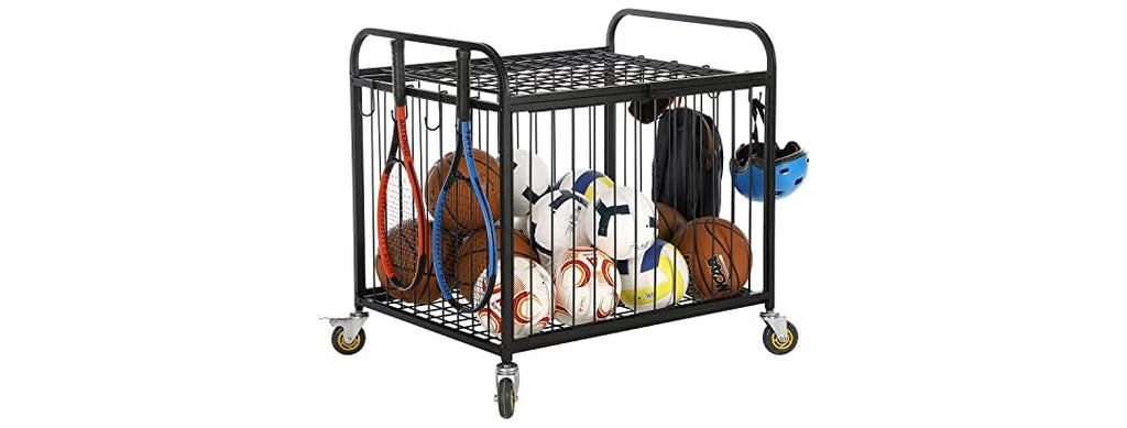 MyGift Large Capacity Metal Rolling Multi Sports Ball Cage Storage Hopper