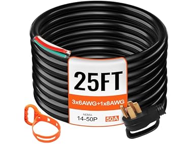 25' 50A RV Camp Power Cord Generator Cord 6/3