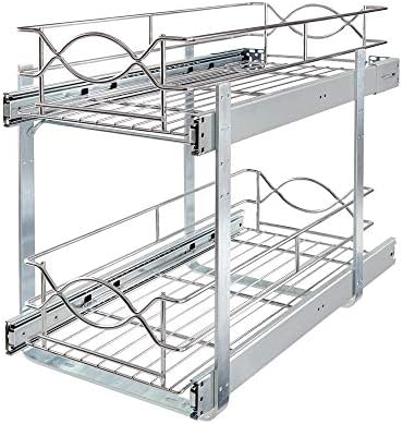  D Double-Tier Wire Pull Out Kitchen and Bath Storage Basket 