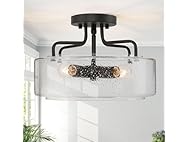 LALUZ Faux Wood Ring Ceiling Light Fixture, 14.5"