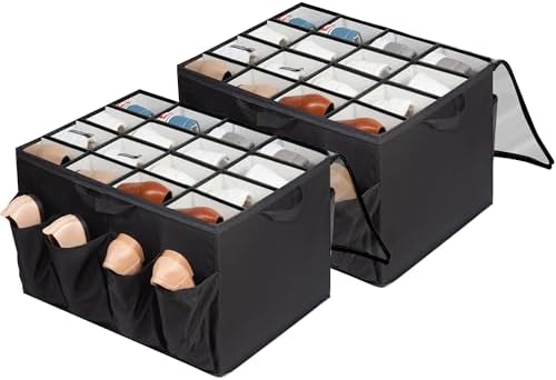 STORAGEIDEAS Fabric Shoe Organizer for Closet Black, 2 Pack