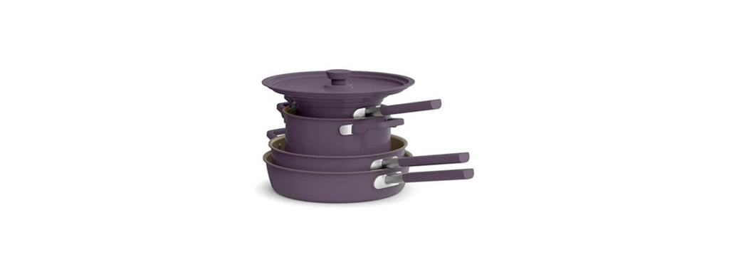 BELLA 9-Piece StoreMore Cookware Set Plum