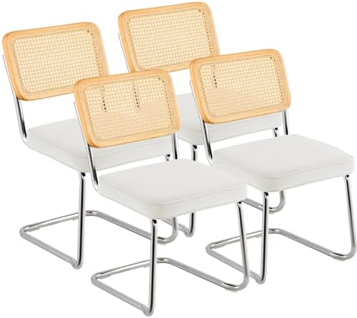 Rattan Dining Chairs Set of 4, Mid Century