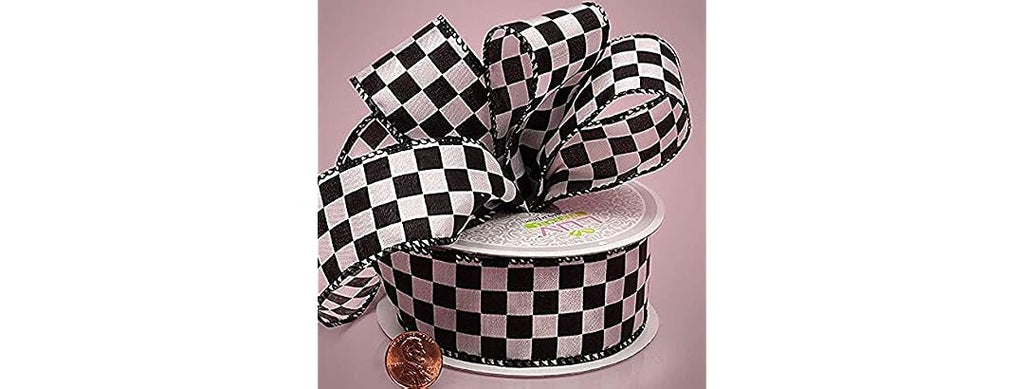 White Checkered Fabric Ribbon 1.5" x 10yd