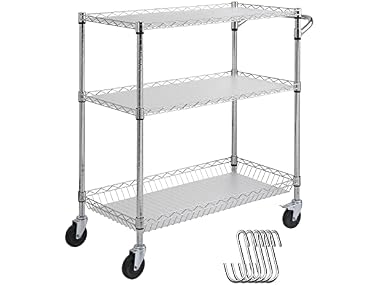Kitchen Utility Cart, 3 Tiers, Wire Liner