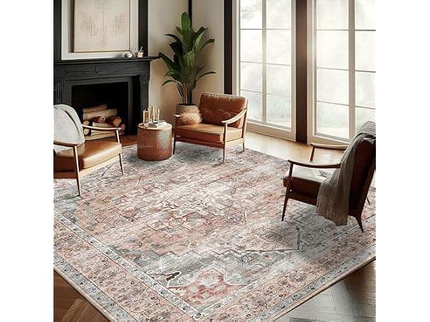 CHAMPLANT Red Retro Flowers Area Rug 9'x12'