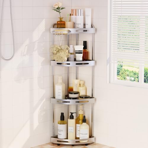 Binecer Corner Shower Caddy, 4 Tier Silver