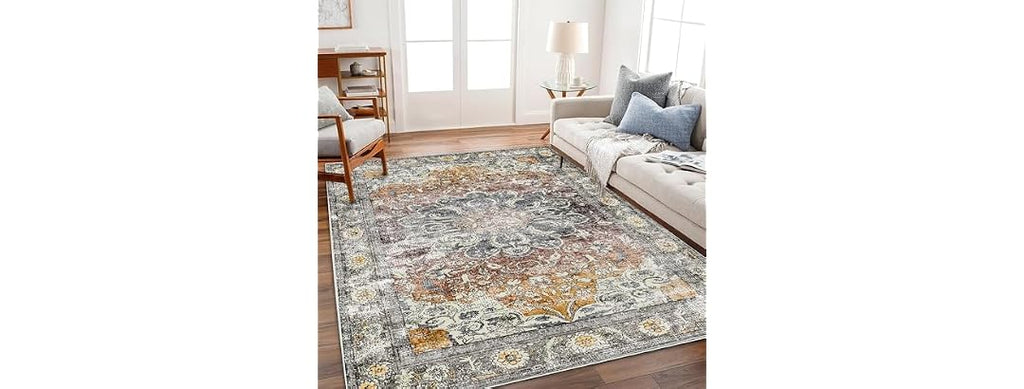 CHAMPLANT Tan/Gray Floral Print Area Rug