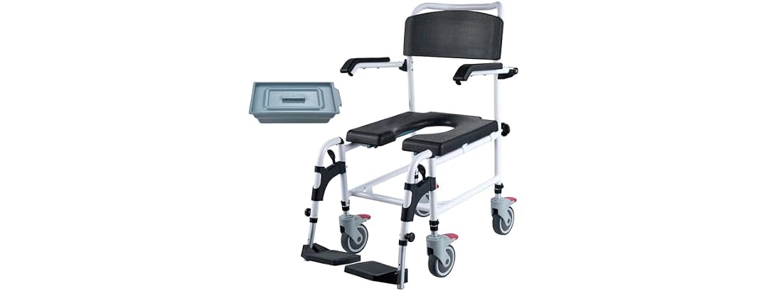 Shower Commode Wheelchair with 4 Lockable