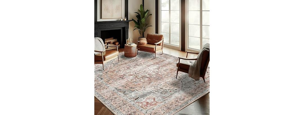 CHAMPLANT Red Retro Flowers Area Rug 9'x12'