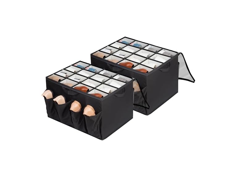 STORAGEIDEAS Fabric Shoe Organizer for Closet Black, 2 Pack