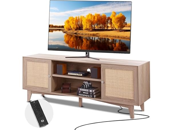 Rattan TV Stand, Mid Century Modern 75inch