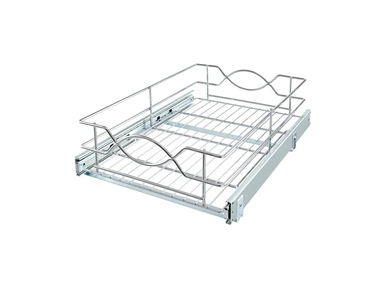 D Single-Tier Wire Pull Out Kitchen and Bath Storage Basket w