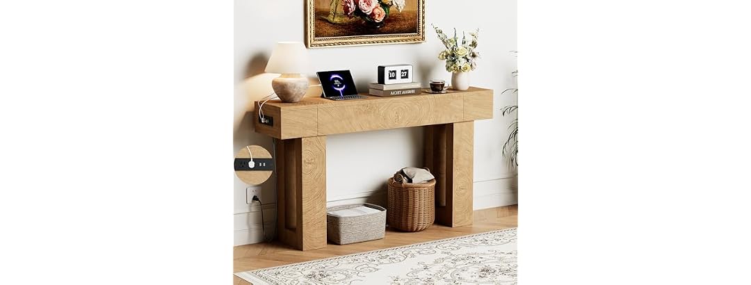 63" Long Console Table w/Outlets & USB Ports