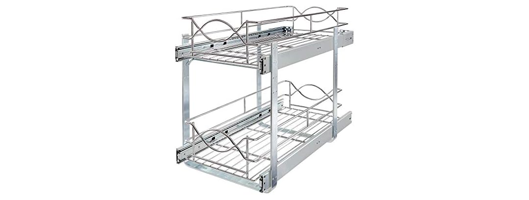 D Double-Tier Wire Pull Out Kitchen and Bath Storage Basket
