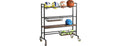 Heavy Duty Black Metal Sports Equipment Rolling Rack with Wood Shelves
