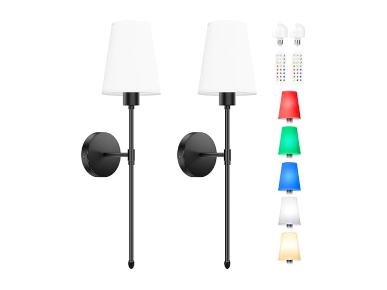 VerRon Battery Operated Wall Sconces Set of 2, Black