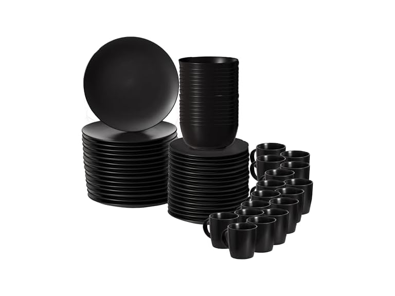 64-Pc Modern Dinnerware Set for 16, Black