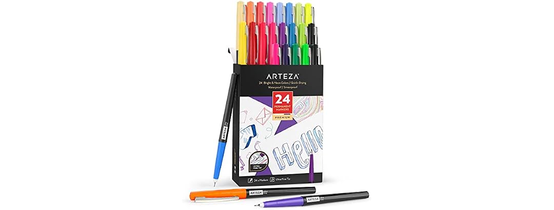 ARTEZA Permanent Markers 24-Color Fine Tip