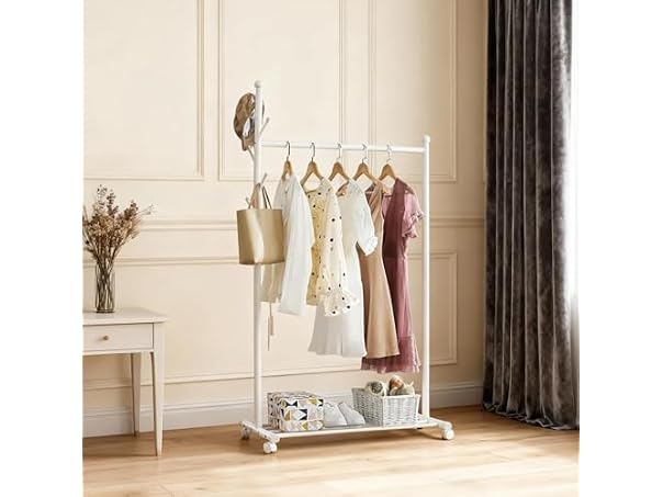 Takywep 33.86'' Length Standing Coat Rack with WheelsWhite