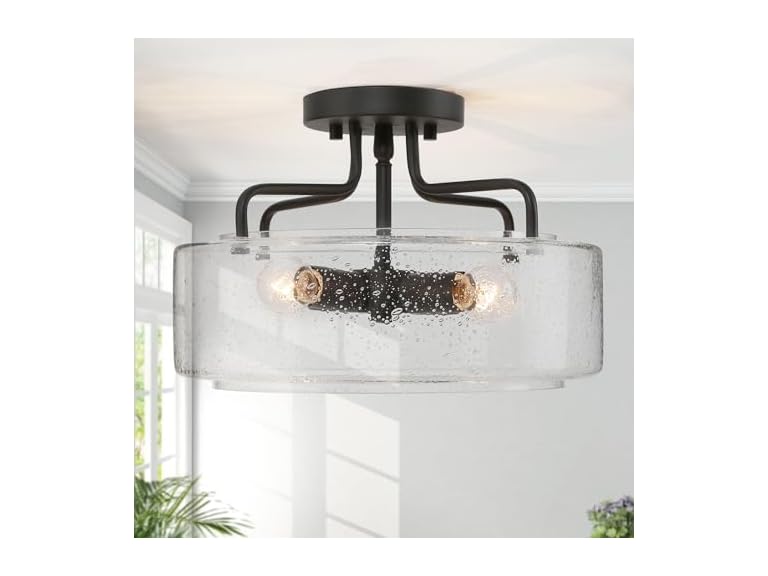 LALUZ Faux Wood Ring Ceiling Light Fixture, 14.5"