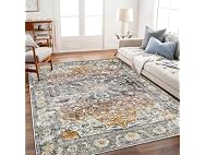 CHAMPLANT Tan/Gray Floral Print Area Rug