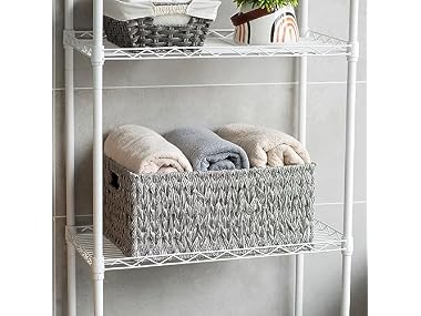 CROS Large Waterproof Woven Plastic Storage Basket Grey