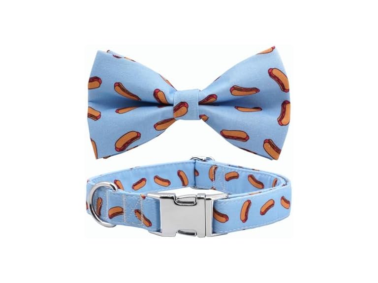 Free Sunday Dog Collar with Bow, Hotdog Dog Bowtie