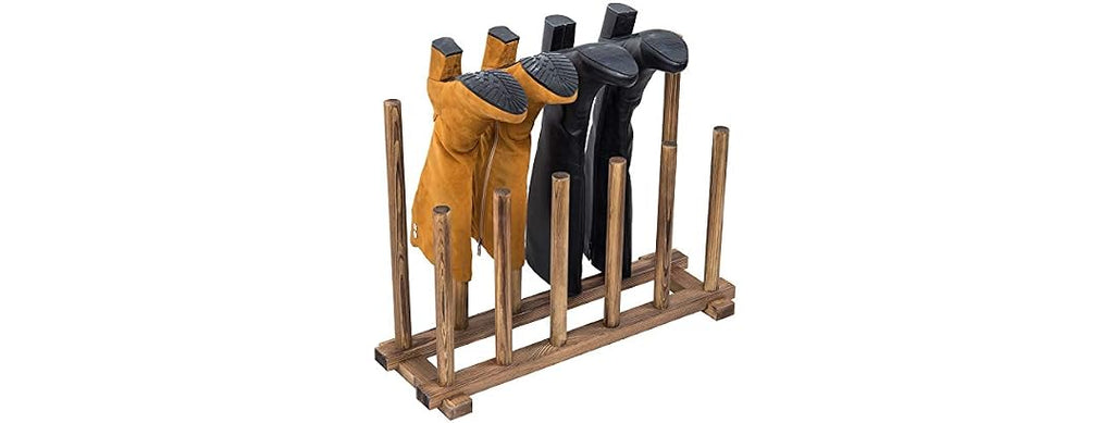 MyGift Rustic Burnt Brown Solid Wood Floor Standing Boot Holder Rack