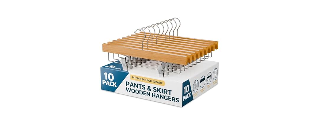Natural Color Wooden Pants Hangers 10 Pack