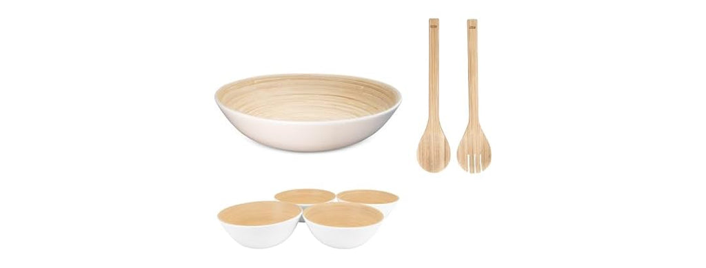 LEXA 6-Piece Handcrafted Bamboo Salad Bowl Set