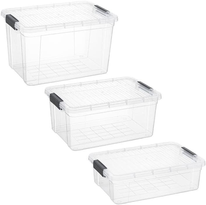 Superio Clear Storage Boxes with Lid, 3 Pack 