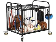 MyGift Large Capacity Metal Rolling Multi Sports Ball Cage Storage Hopper