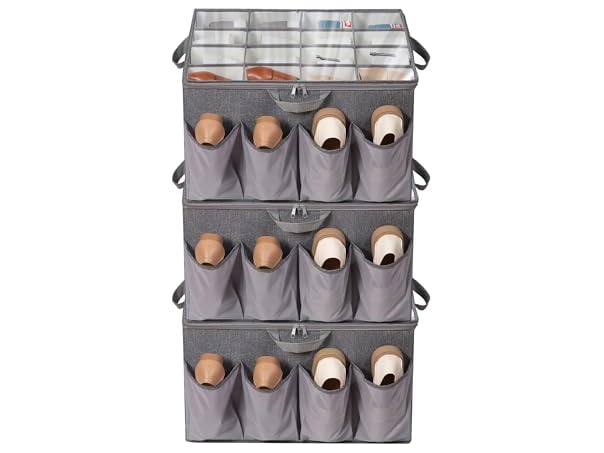 Fabric Shoe Organizer for Closet, Grey, 3 Pack