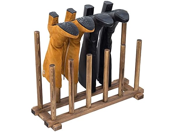 MyGift Rustic Burnt Brown Solid Wood Floor Standing Boot Holder Rack